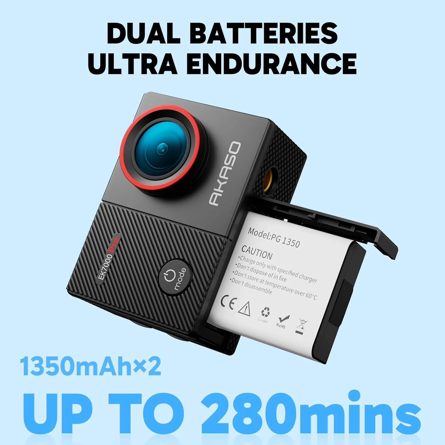 AKASO EK7000 Pro 4K30fps Action Camera with Touch Screen EIS 131ft Waterproof Underwater Camera Remote Control 5X Zoom with Helmet Accessories Kit (Standalone) - Image 7